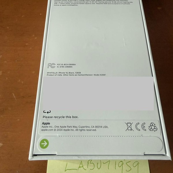 Apple iPhone 16 - Verizon, 128 GB, Black, A3081