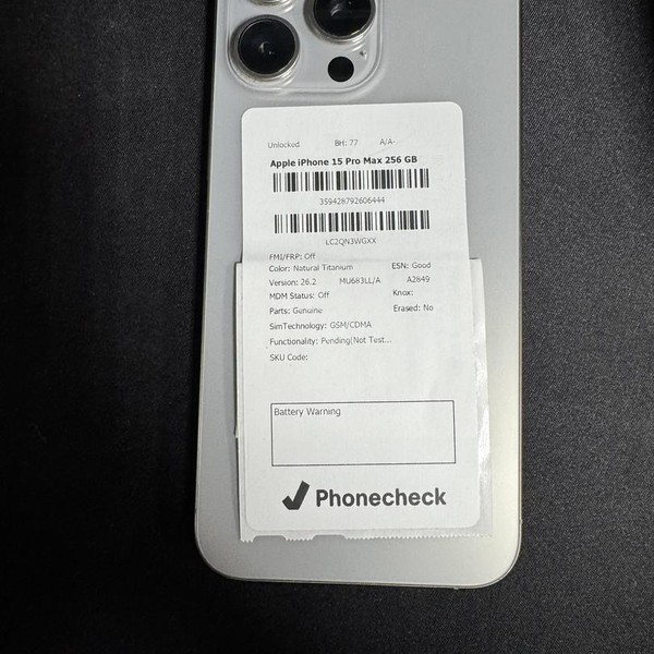 Apple iPhone 15 Pro Max - Unlocked, 256 GB, Natural, A2849