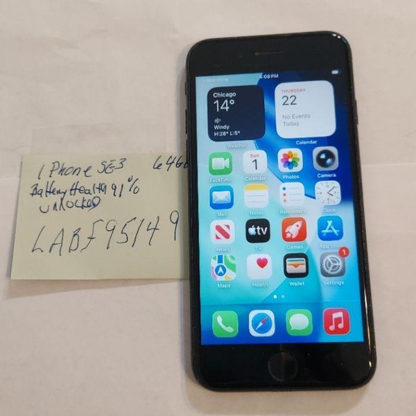 Apple iPhone SE 3rd Gen 2022 - Unlocked, 64 GB, Midnight, A2595