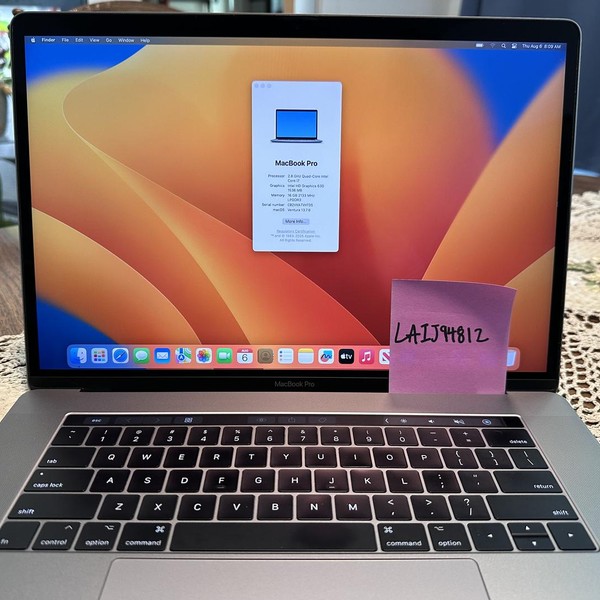 MacBook Pro 2017 (With Touch Bar) - 15 inch - 256 GB, Gray, 16 GB, Intel Core i7