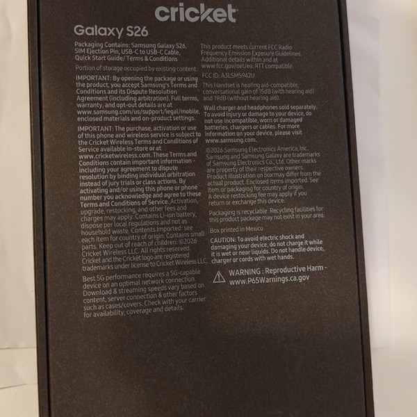 Samsung Galaxy S26 - Cricket, 256 GB, Black, 12 GB, SM-S942U