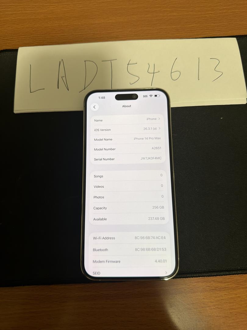 Apple iPhone 14 Pro Max - Unlocked, 256GB, Silver, A2651