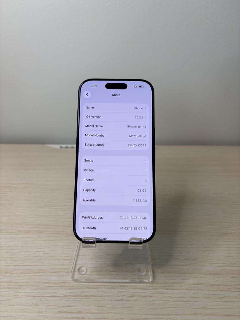 Apple iPhone 16 Pro - Unlocked, 128GB, Black, A3083 - LAFJ78415