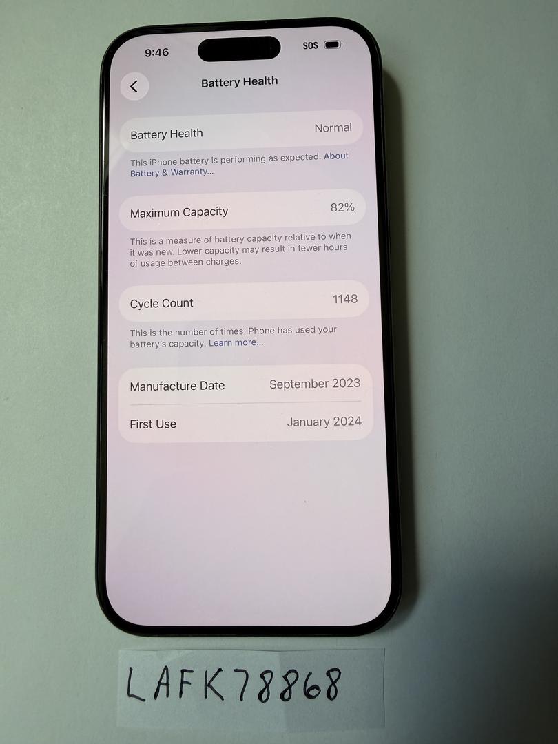 Apple iPhone 15 Pro - Unlocked, 256GB, Black, A2848 - LAFK78868