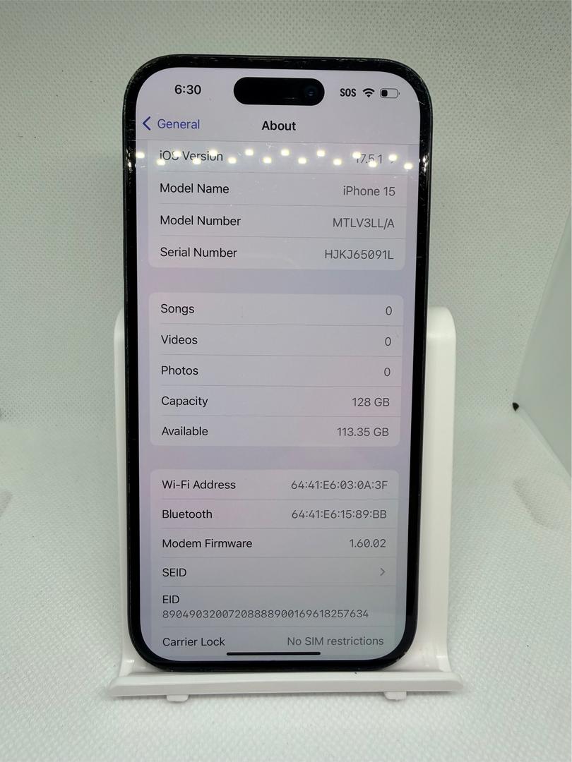 Apple iPhone 15 - Unlocked, 128GB, Black, A2846 - LAHD30233 - Swappa