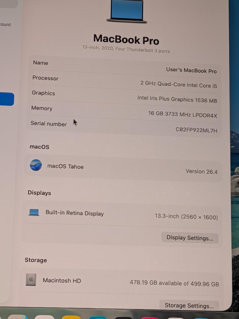 MacBook Pro 2020 - 13" - 512 GB, gris, 16 GB, Intel Core i5 3