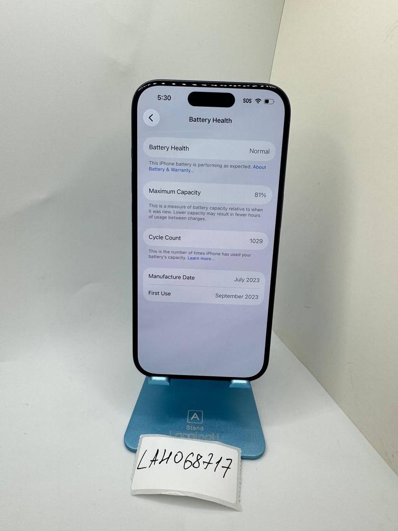 Apple iPhone 15 Pro - Unlocked, 256GB, Blue, A2848 - LAHO68717