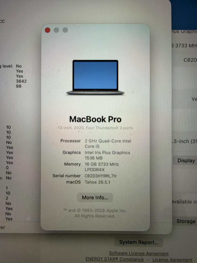 MacBook Pro 2020 - 13" - 512 GB, gris, 16 GB, Intel Core i5 5