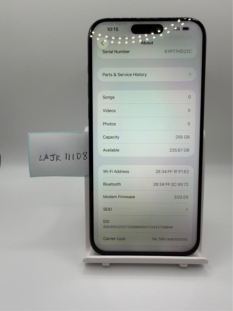 Apple iPhone 15 Pro Max - Unlocked, 256GB, Blue, A2849 - LAJR11108
