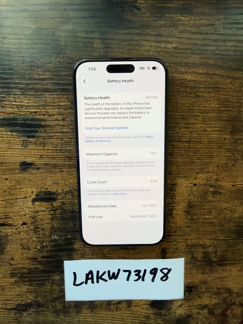 Apple iPhone 15 Pro - Unlocked, 256GB, Blue, A2848 - LAKW73198