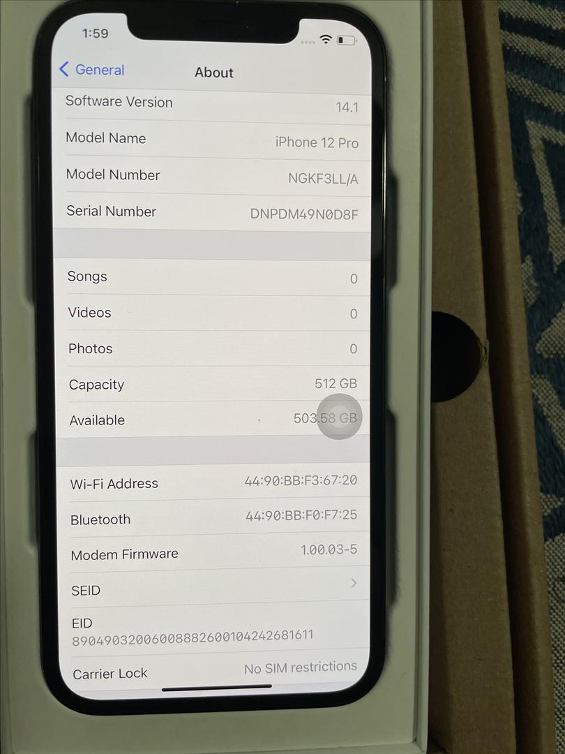 Apple iPhone 12 Pro Unlocked, Pacific Blue, 512GB, A2341 LVCH86099