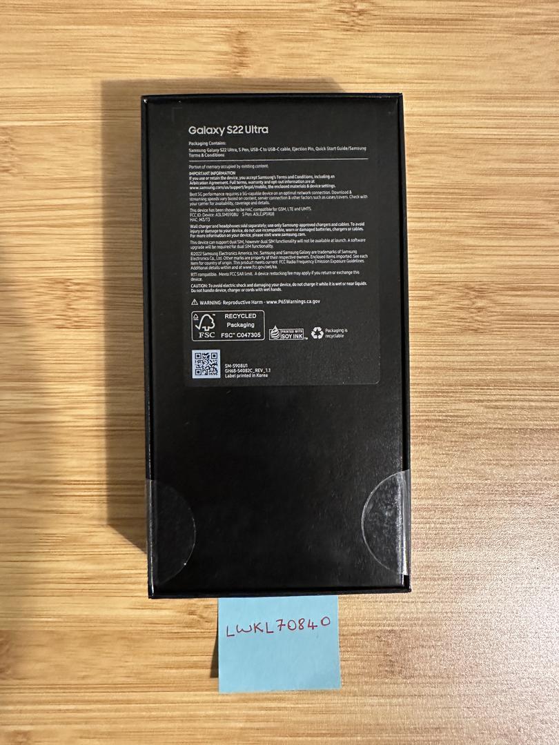 Samsung Galaxy S22 Ultra (Unlocked) [SM-S908U1] - Black, 128 GB, 8 GB