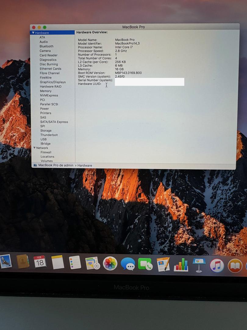 MacBook Pro 2017 (With Touch Bar) - 15", color Gray