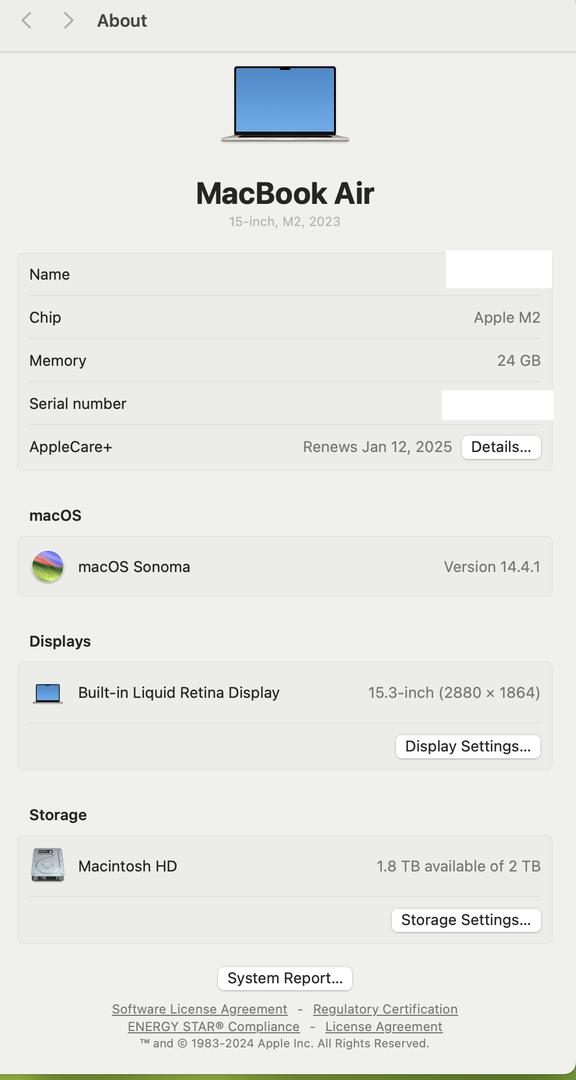 MacBook Air 2023 - 15", color Starlight