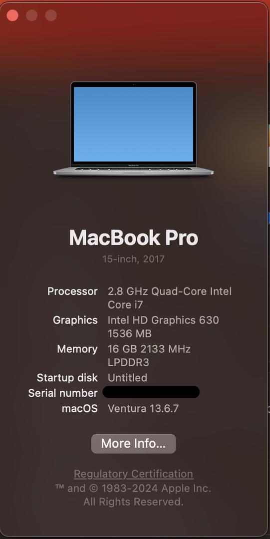 MacBook Pro 2017 (With Touch Bar) - 15", color Gray