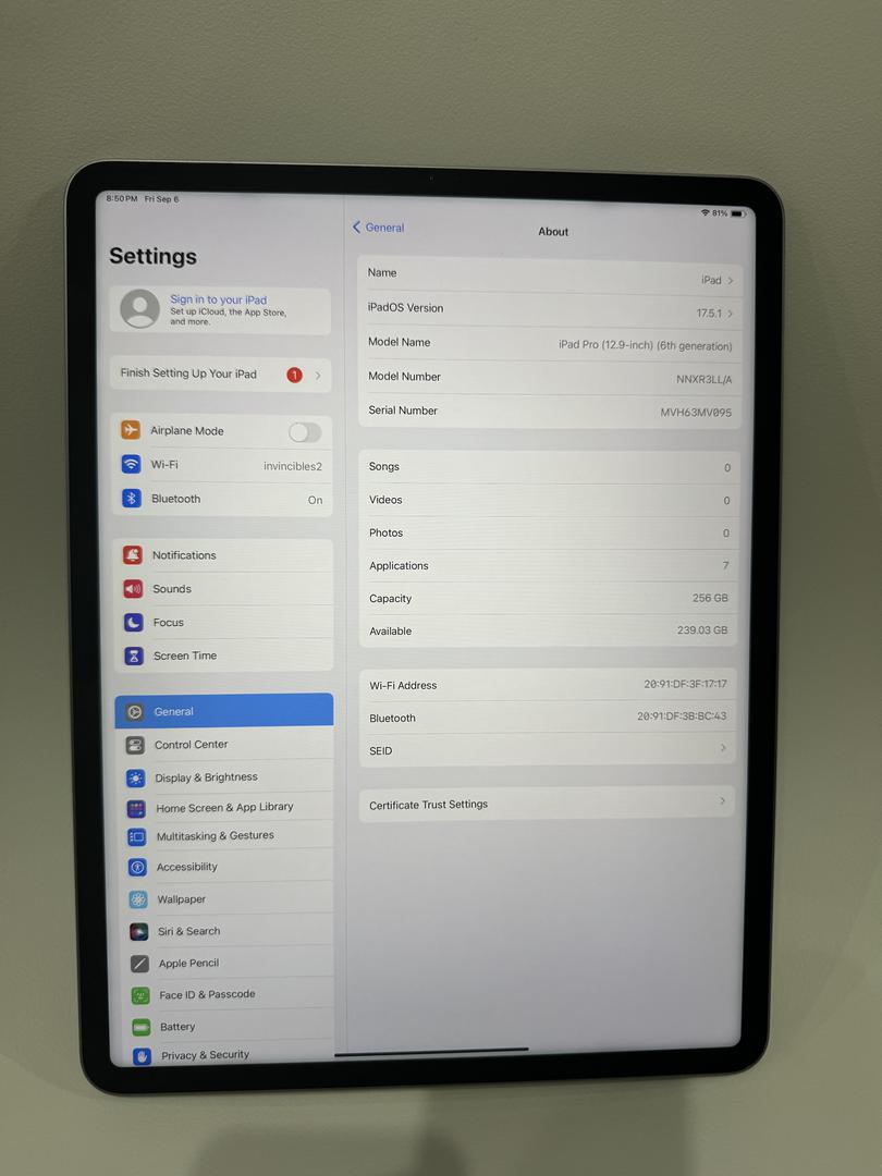 Apple iPad Pro 12.9" 6th Gen 2022, color Gray