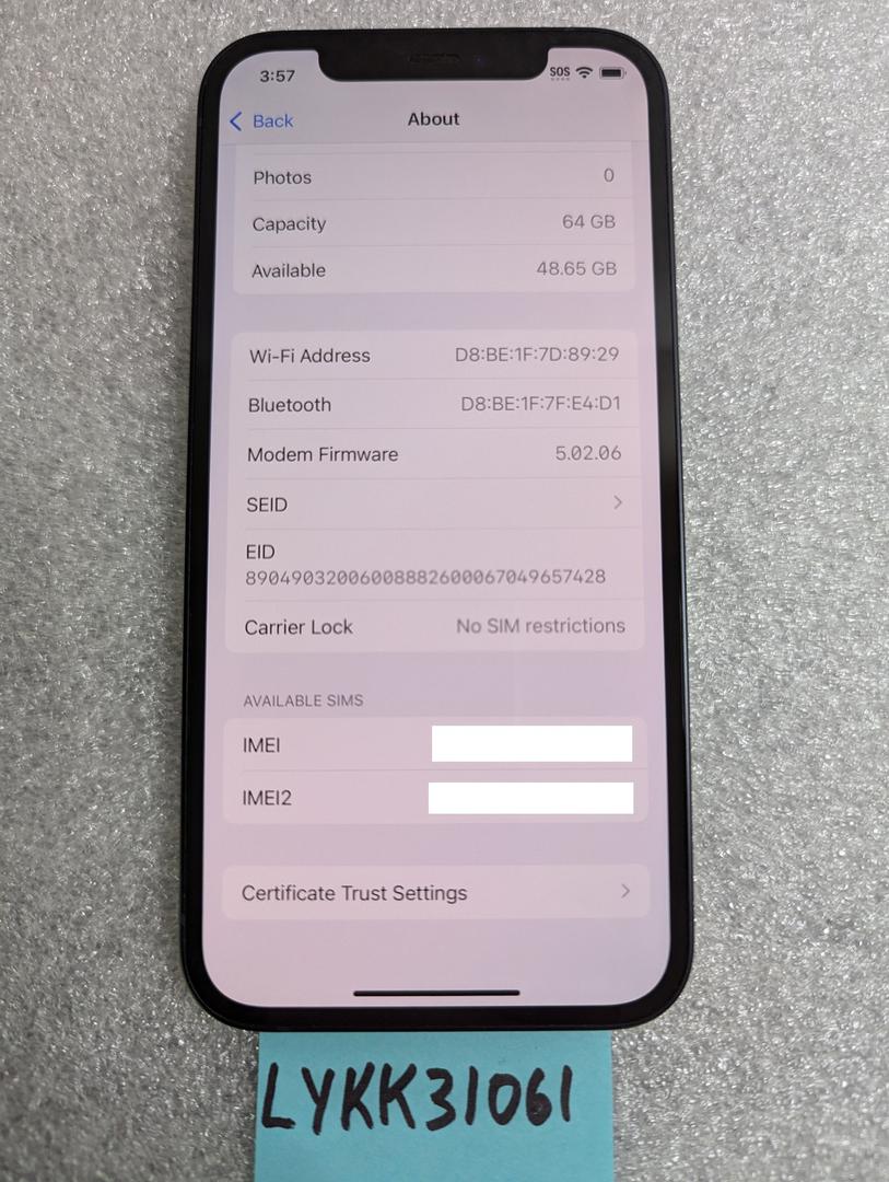 Apple iPhone 12 Unlocked, Black, 64GB, A2172 LYKK31061 Swappa