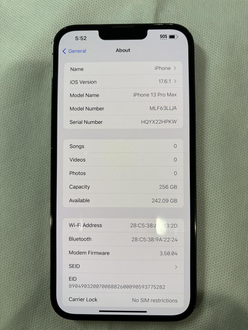 Apple iPhone 13 Pro Max Unlocked, Graphite, 256GB, A2484 LYLG56197