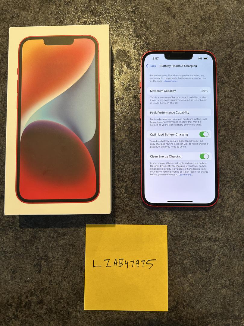 Apple iPhone 14 Verizon, Red, 128GB, A2649 LZAB47975 Swappa