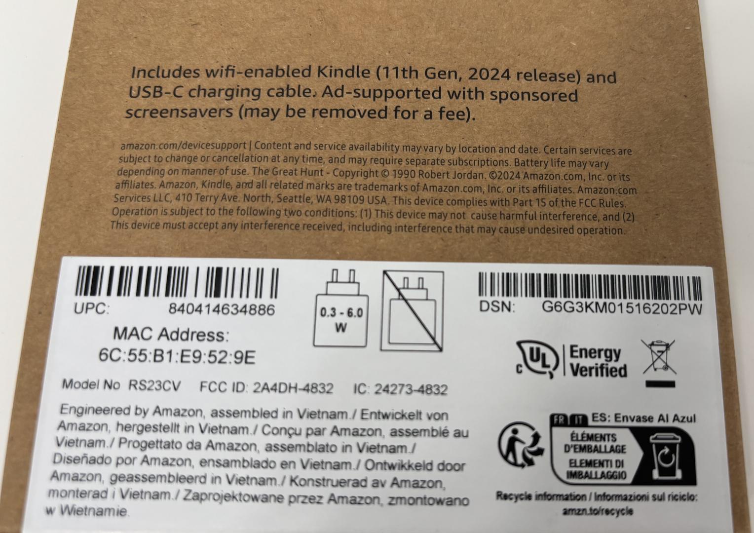 Amazon Kindle 11, color Black